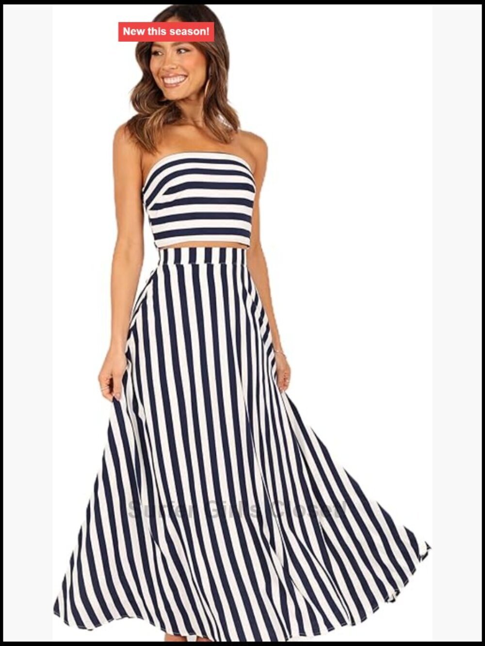 Striped Sleeveless Maxi Skirt Set with Shirred Back